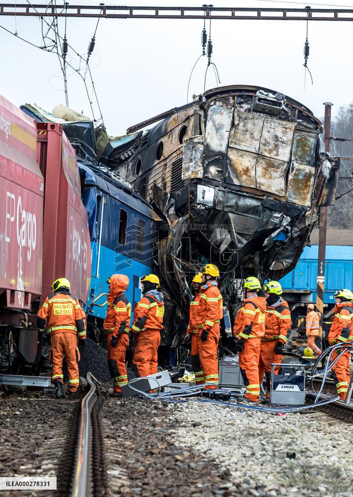 Two freight train clash