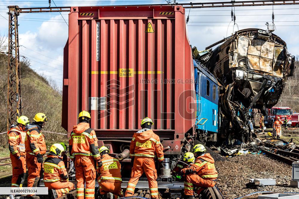 Two freight train clash