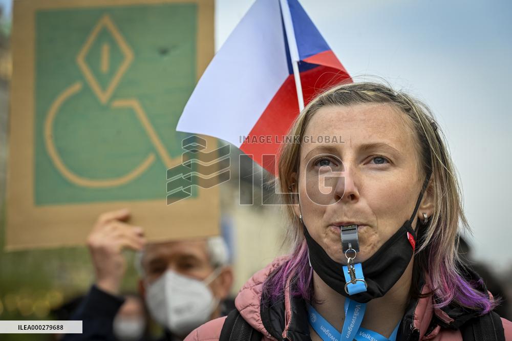 People, demonstrations against pro-Russian stances of President Milos Zeman, Andrej Babis, PM