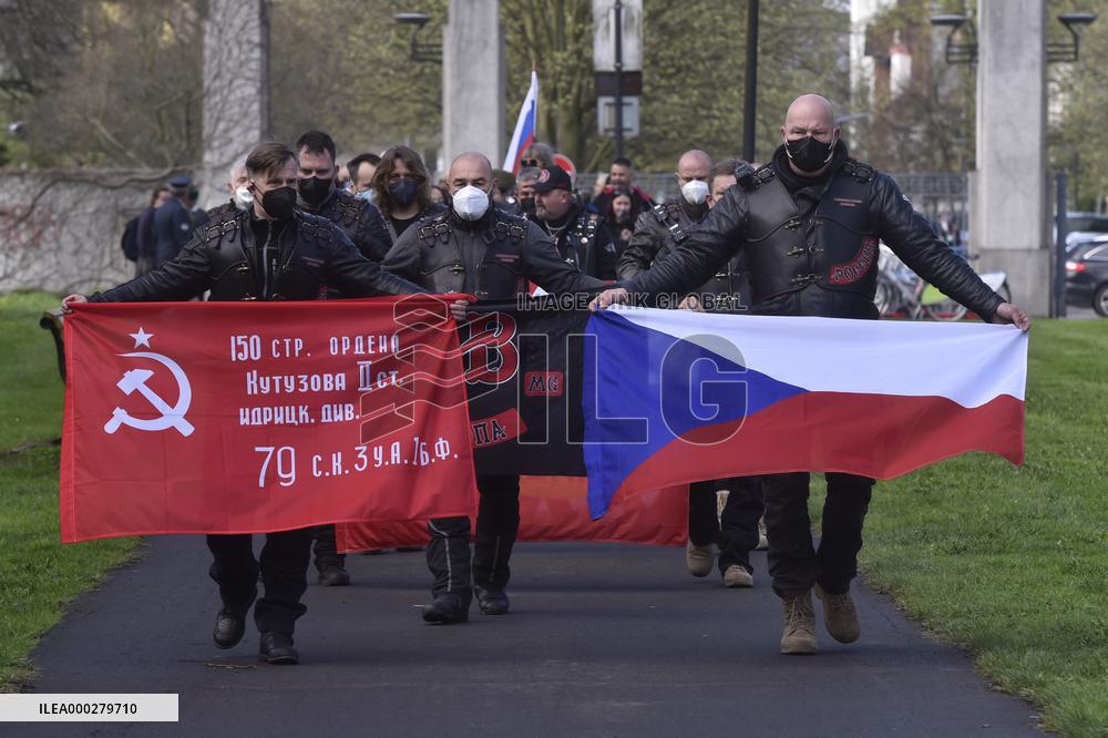 Czech followers of the controversial Russian nationalist Night Wolves