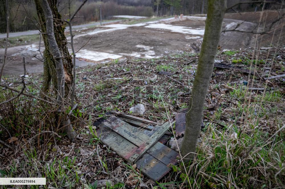 Village Vlachovice-Vrbetice, ammunition debris, Vrbetice  ammunition store after blast