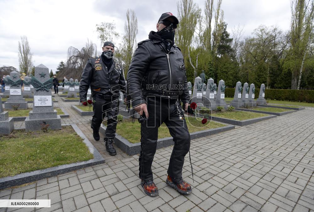 supporters of the Russian nationalist Night Wolves motorcycle club, Prague, Czech Republic