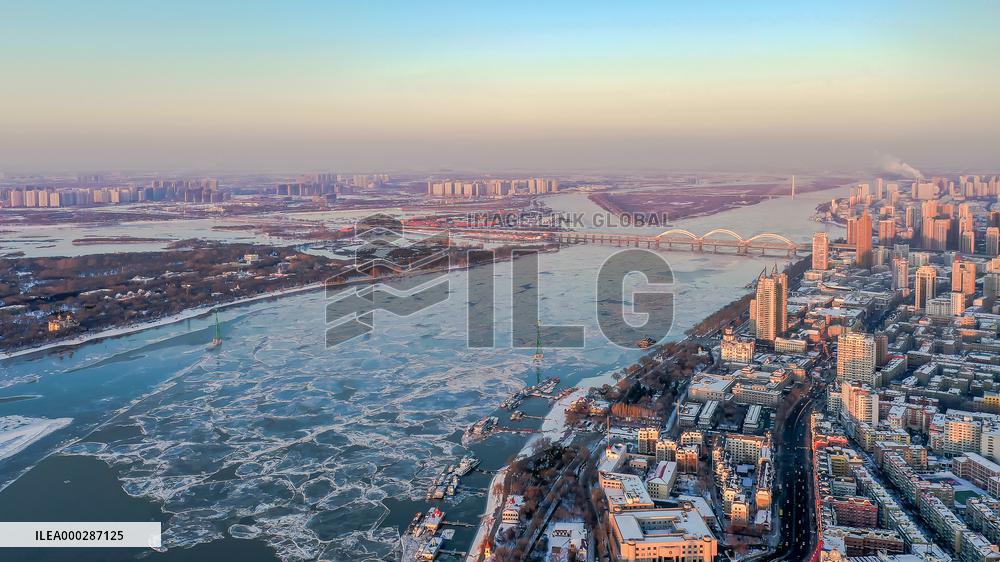 Ice Floes On Songhua River