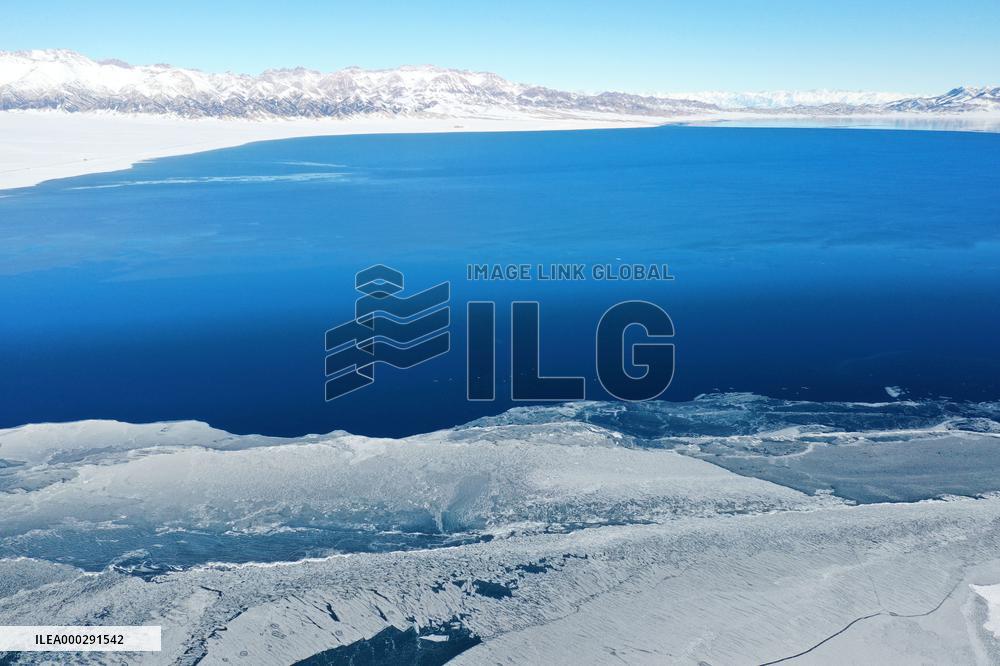 Aerial View The Fozen Selimu Lake