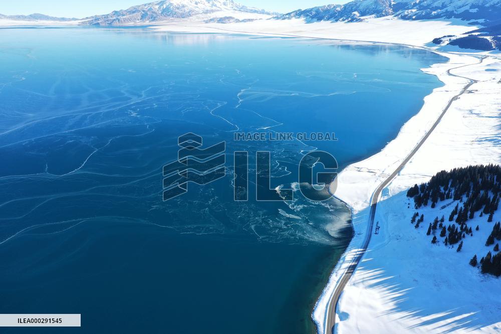 Aerial View The Fozen Selimu Lake