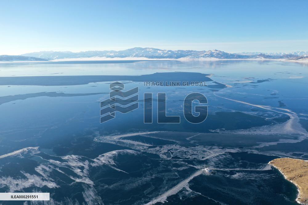 Aerial View The Fozen Selimu Lake