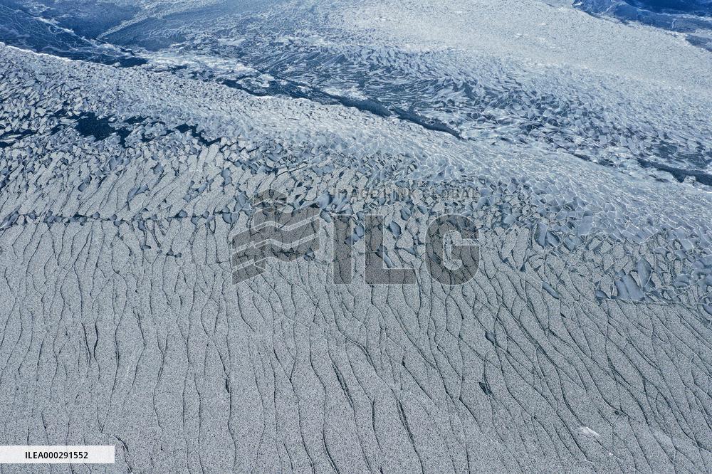 Aerial View The Fozen Selimu Lake