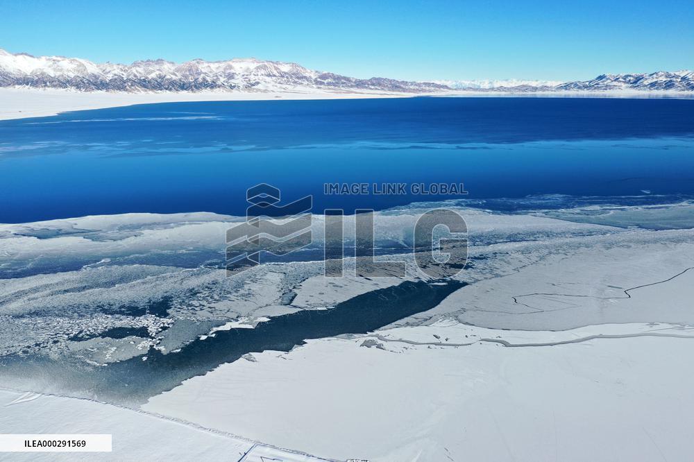Aerial View The Fozen Selimu Lake