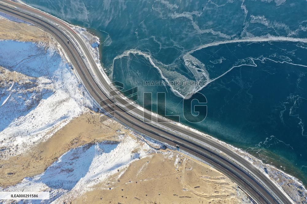 Aerial View The Fozen Selimu Lake