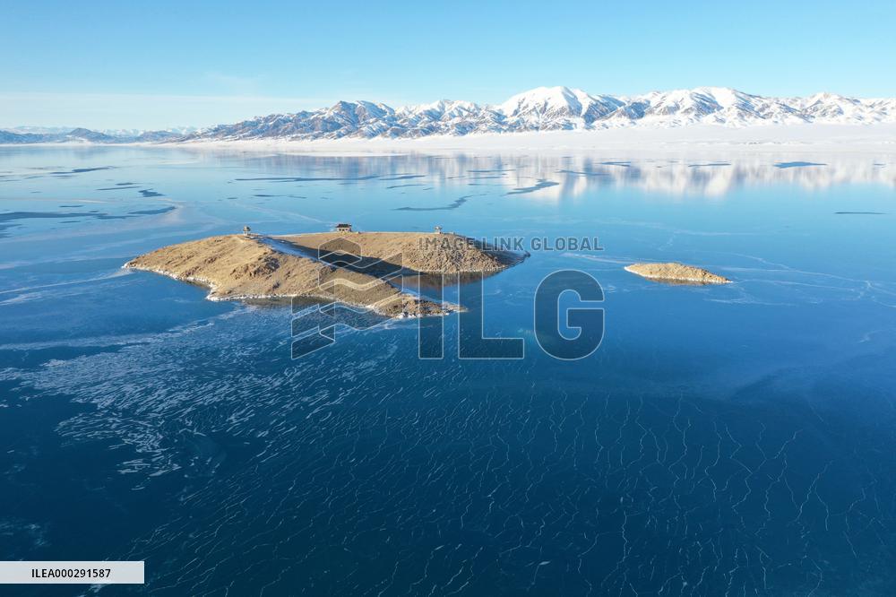 Aerial View The Fozen Selimu Lake