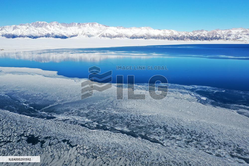 Aerial View The Fozen Selimu Lake