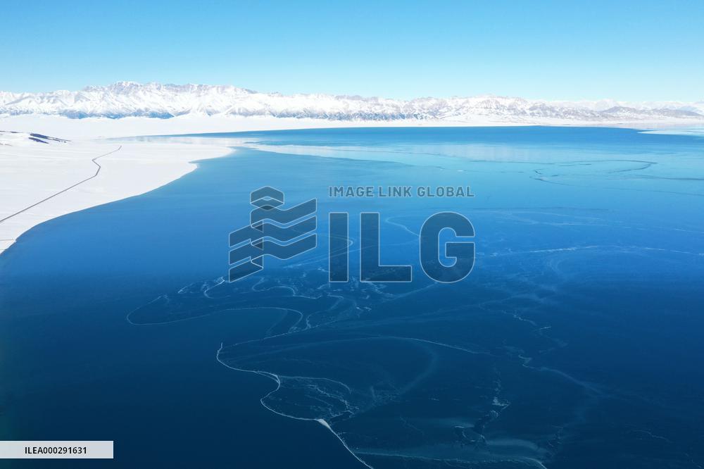 Aerial View The Fozen Selimu Lake