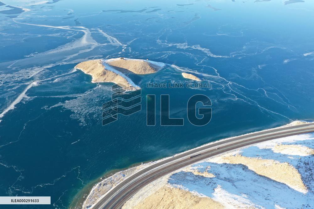 Aerial View The Fozen Selimu Lake