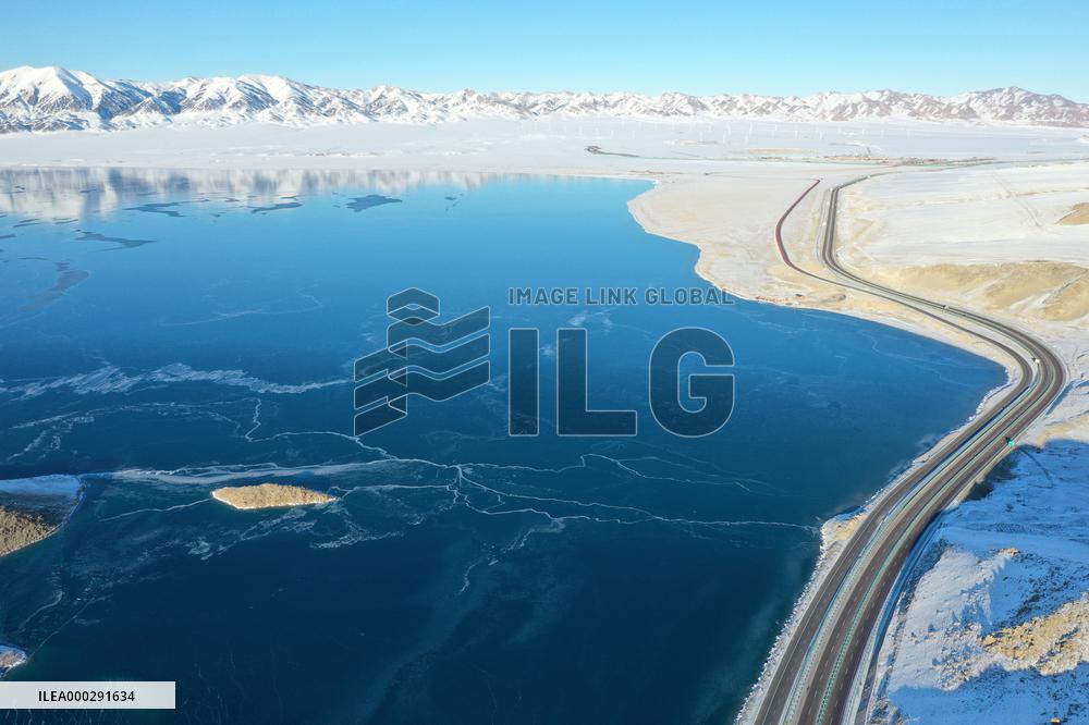 Aerial View The Fozen Selimu Lake