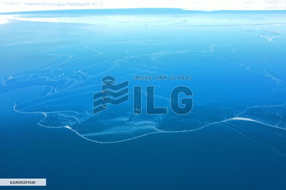 Aerial View The Fozen Selimu Lake