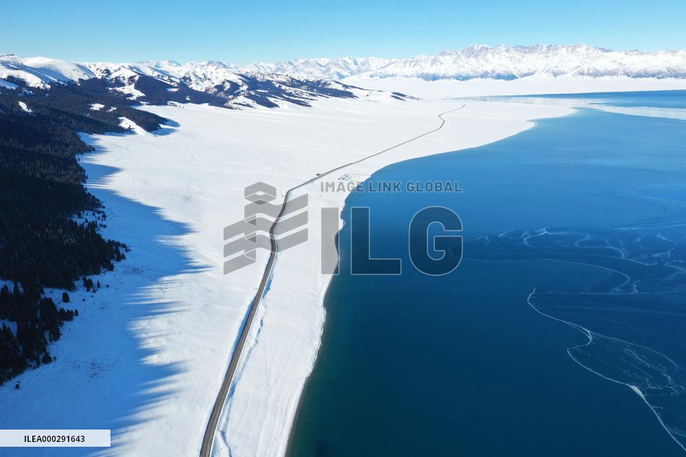 Aerial View The Fozen Selimu Lake