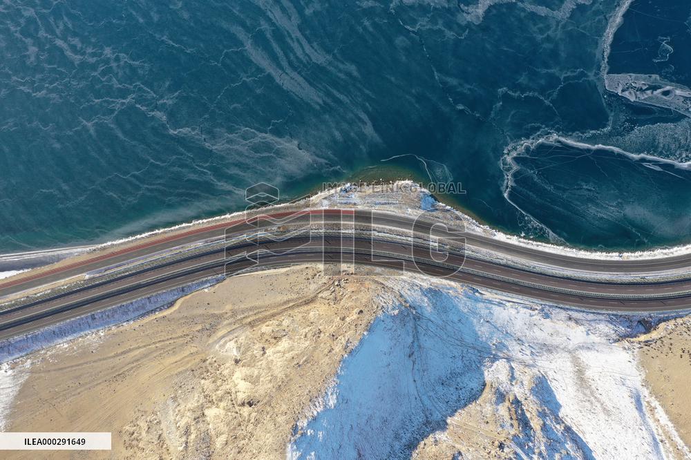 Aerial View The Fozen Selimu Lake