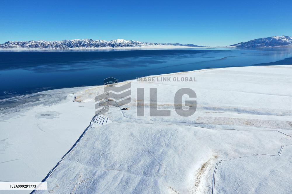 Aerial View The Fozen Selimu Lake