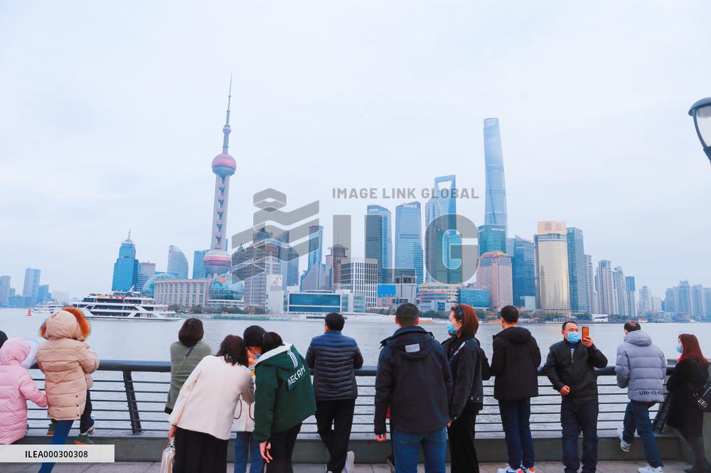 Tourists Visit The Bund During Spring Festival in Shanghai