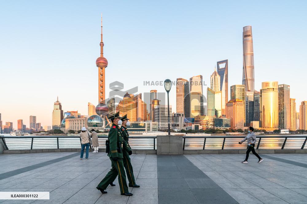 Bund in Shanghai At Sunset
