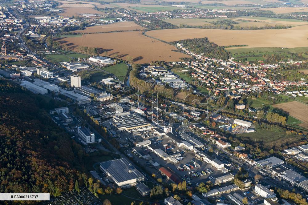 aerial view to Zlin city