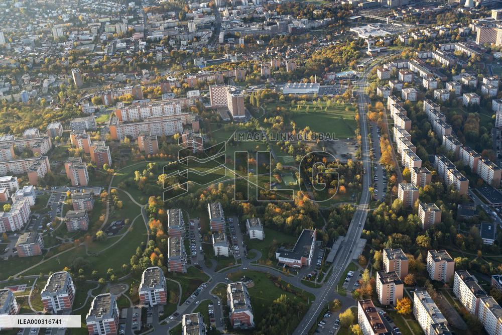 aerial view to Zlin city