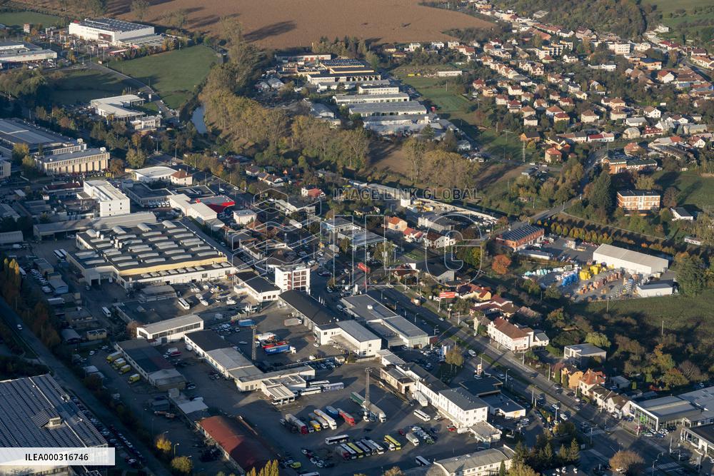 aerial view to Zlin city