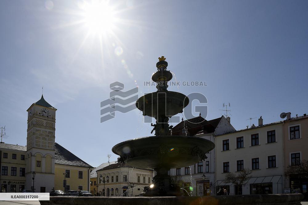 Karvina - Frystat, square T. G. Masaryka, fountain, sunny weather