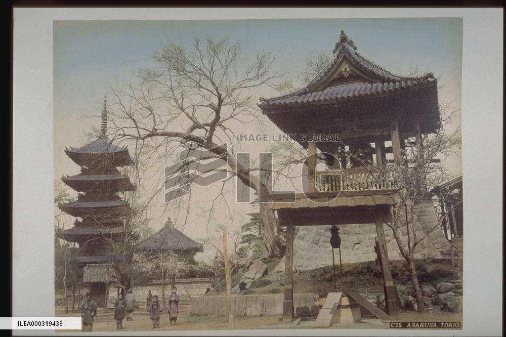 The five-story pagoda and the bell tower,Sensoji Temple