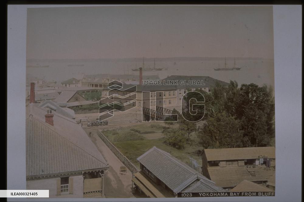 The Yokohama foreign settlement seen over a cliff