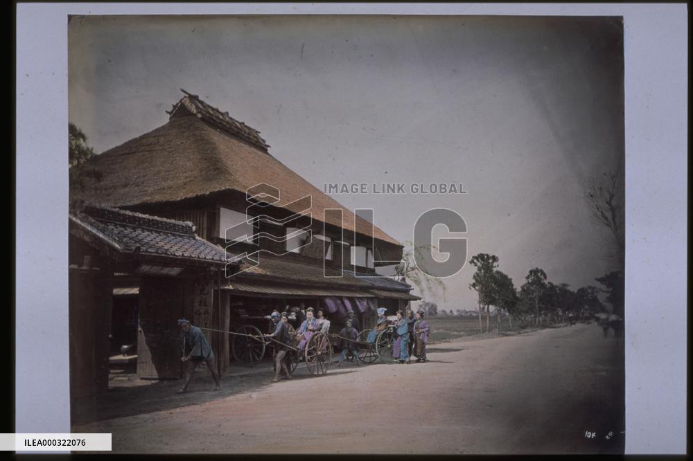 A teahouse and a jinrikisha,Tokaido Road