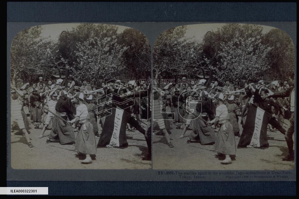 Pupils playing war at Ueno Park