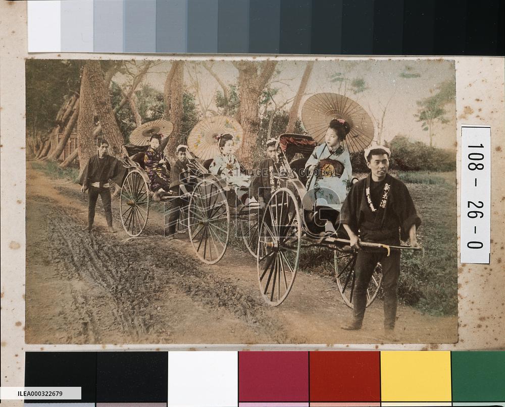 Girls on jinrikishas