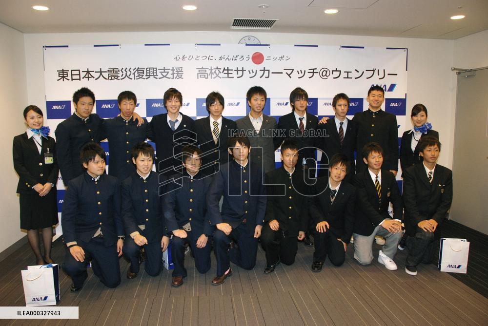 High school footballers from quake-hit areas leave for Wembley