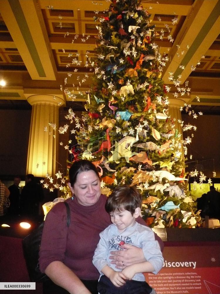Origami Christmas tree delights New York museum goers