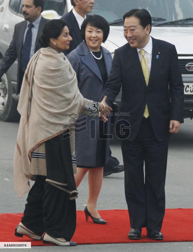 CORRECTED Japan PM Noda arrives in India