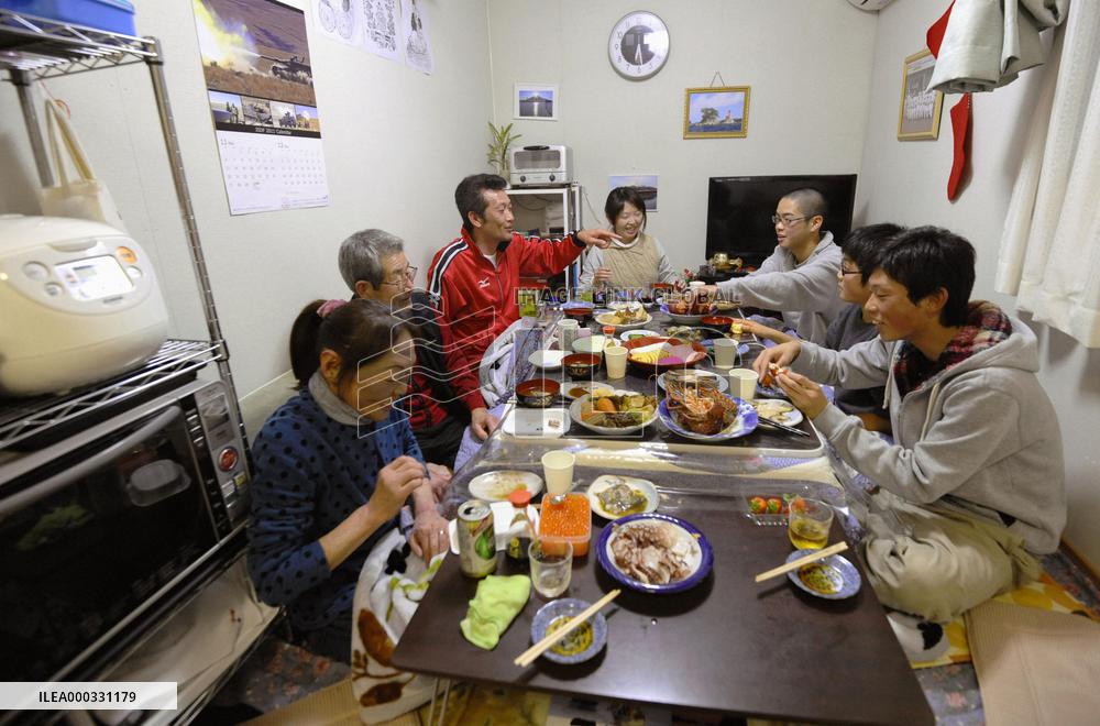 New Year's Eve meal at temporary housing unit