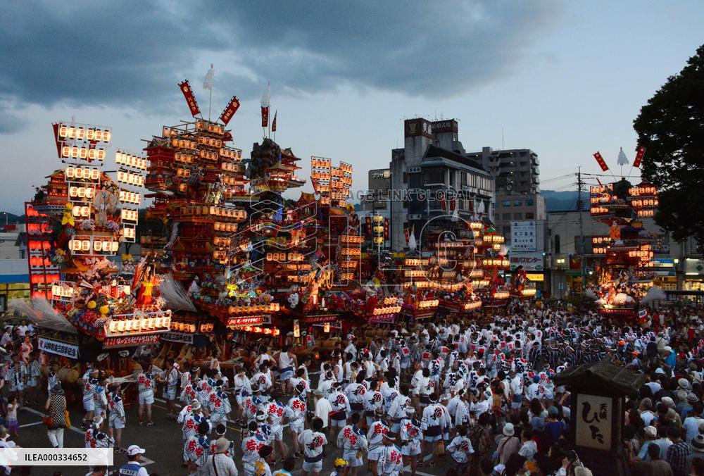 Big floats gather for festival in southwestern Japan