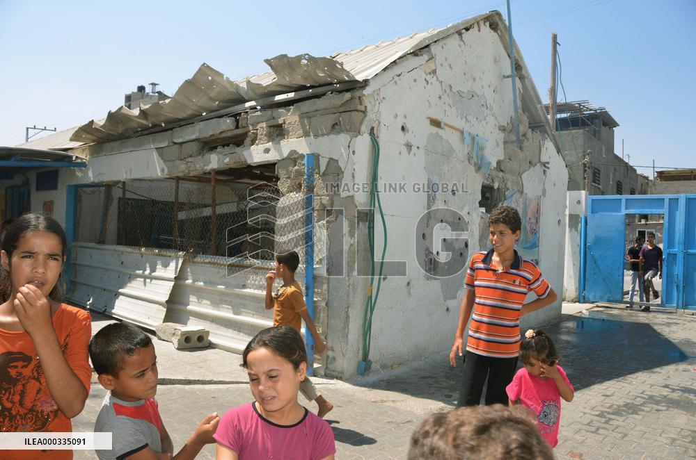 Kids gather at bombed school in Gaza