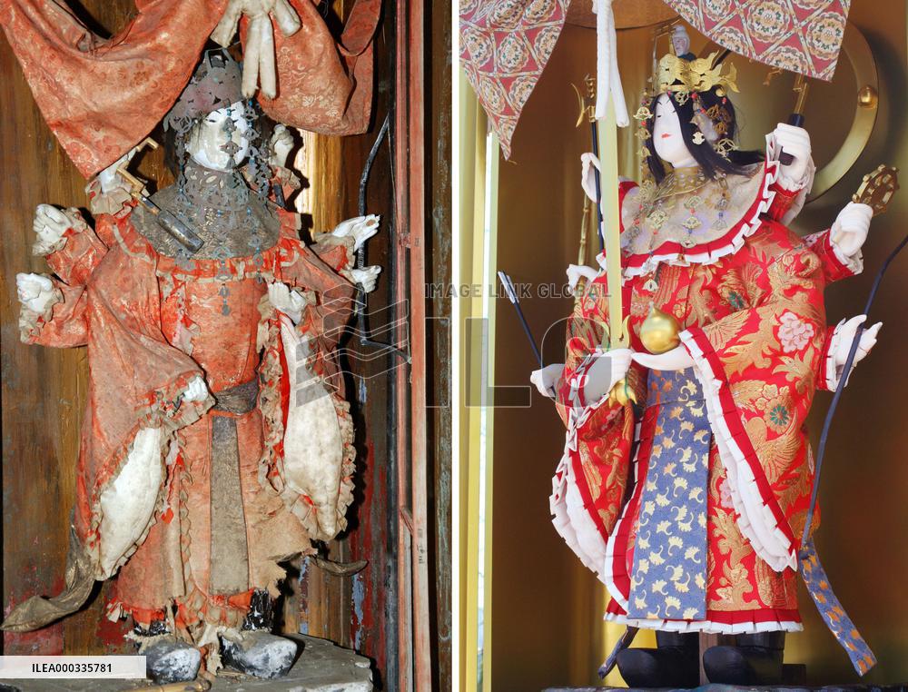 'Benzaiten' statue before and after repair