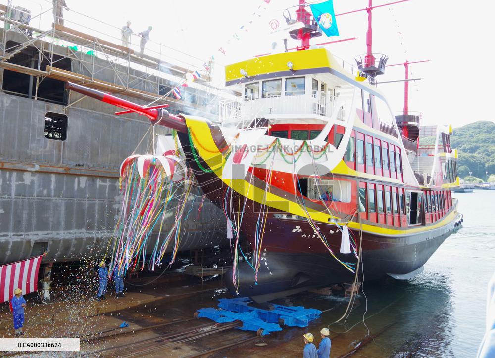 Launch ceremony for electric boat for tours off Sasebo