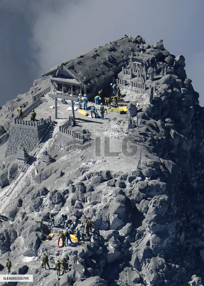 Rescue operations at summit of Mt. Ontake