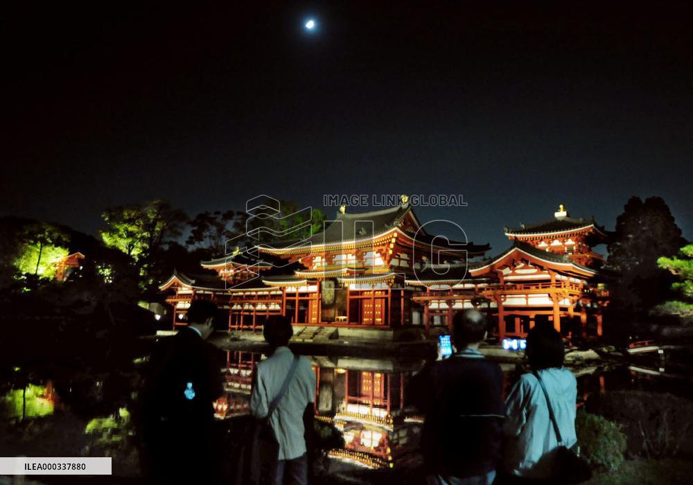 Renovated Phoenix Hall of Byodoin lit up