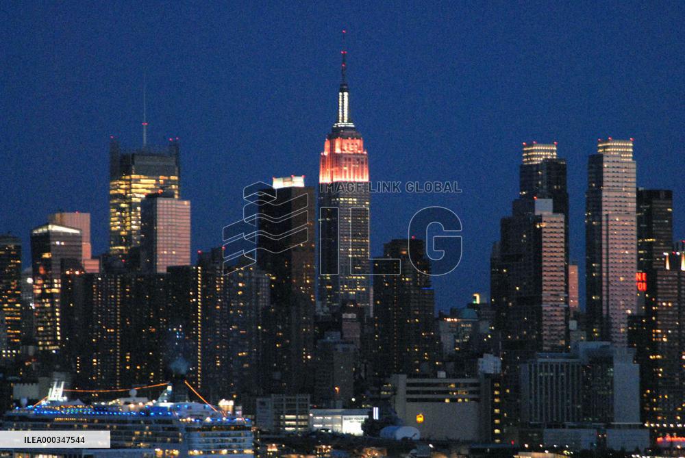 Empire State Building in cherry blossom colors