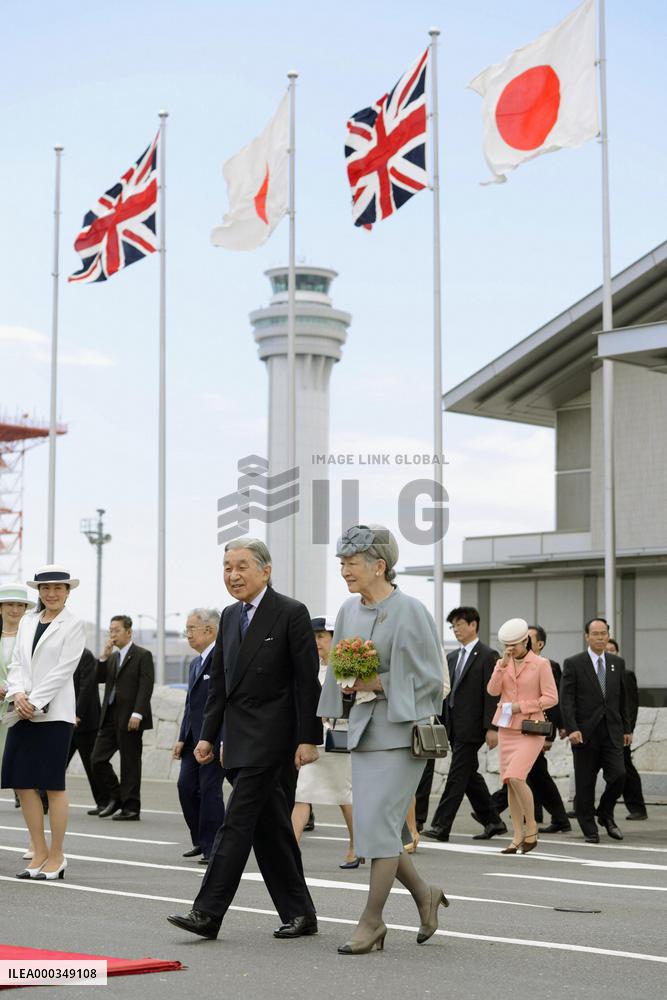 Emperor, empress leave for Queen Elizabeth's jubilee