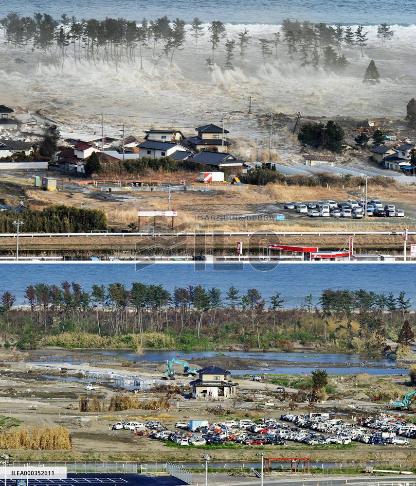 Natori being hit by tsunami, and 3 months later