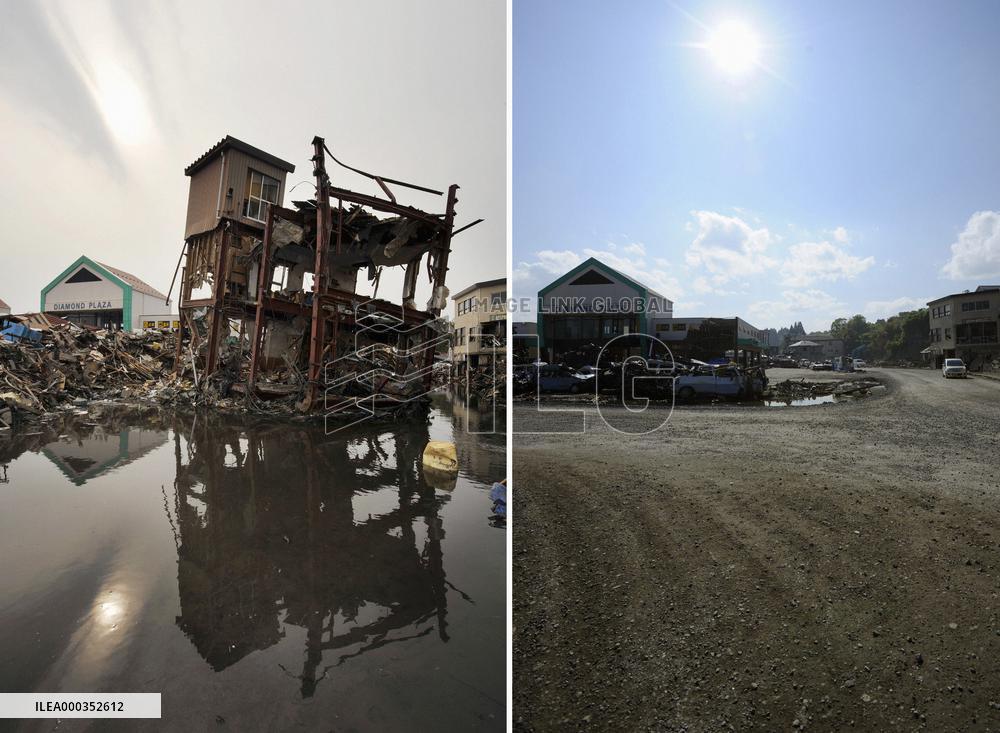 Disaster-hit Kesennuma in March and June