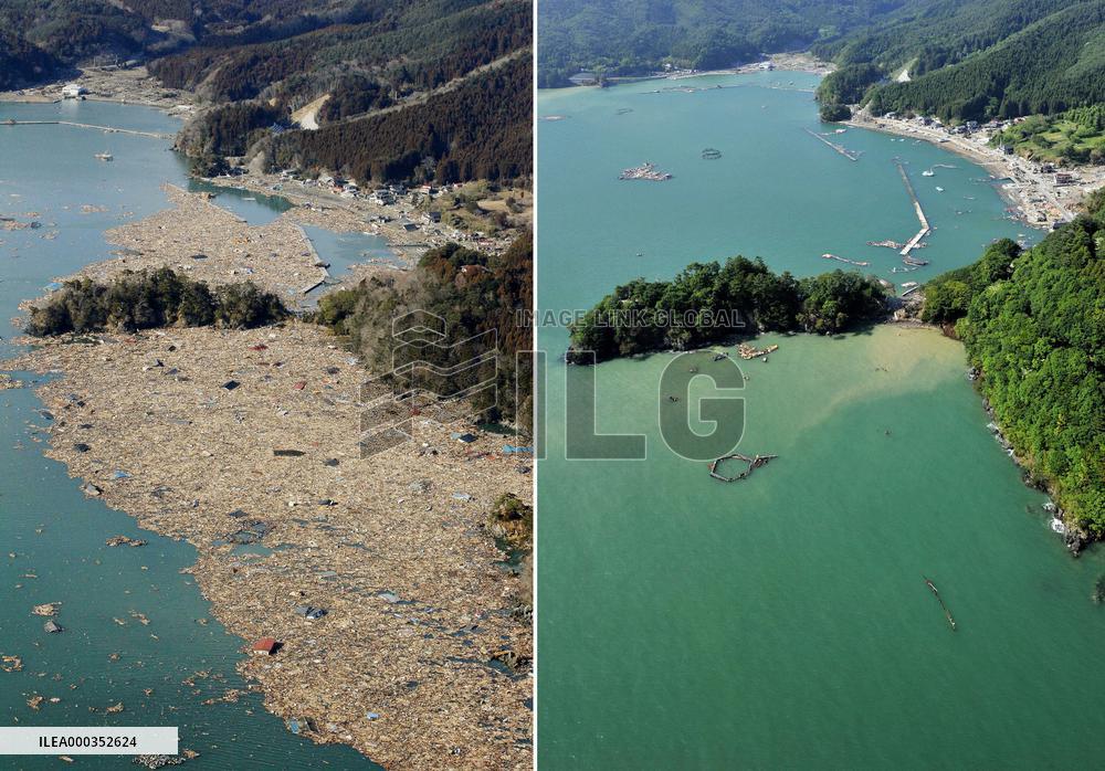 Disaster-hit Ishinomaki in March and June