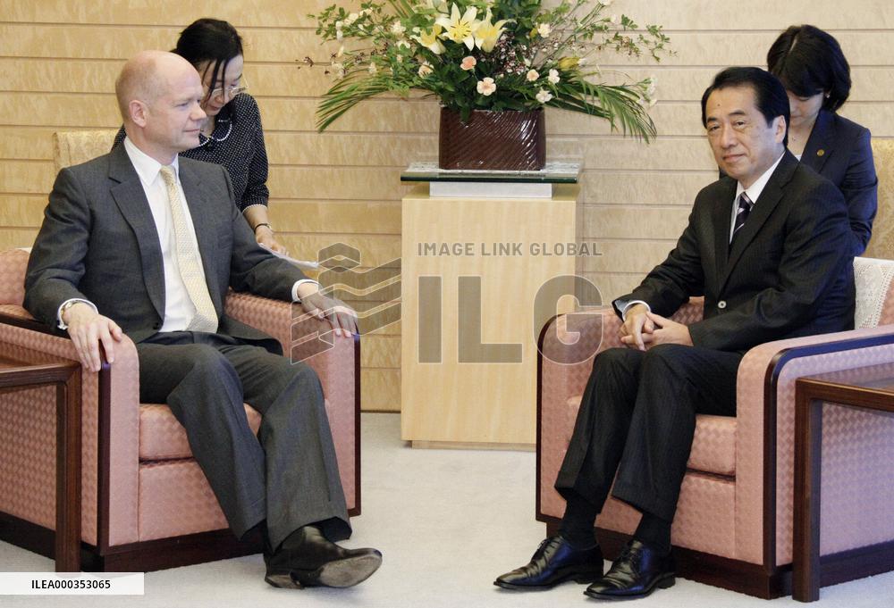 Kan, Hague agree to enhance bilateral relations