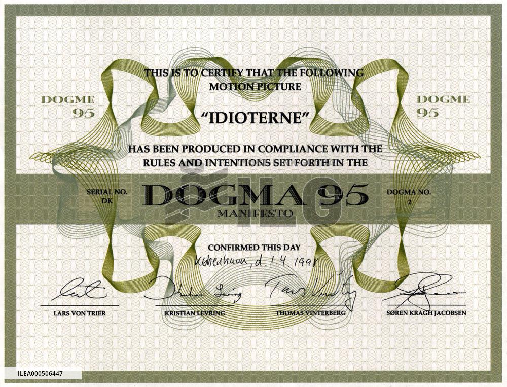 THE IDIOTS (DEN/SWE/FR/IT/NETH 1998) DOGMA 95 CERTIFICATE